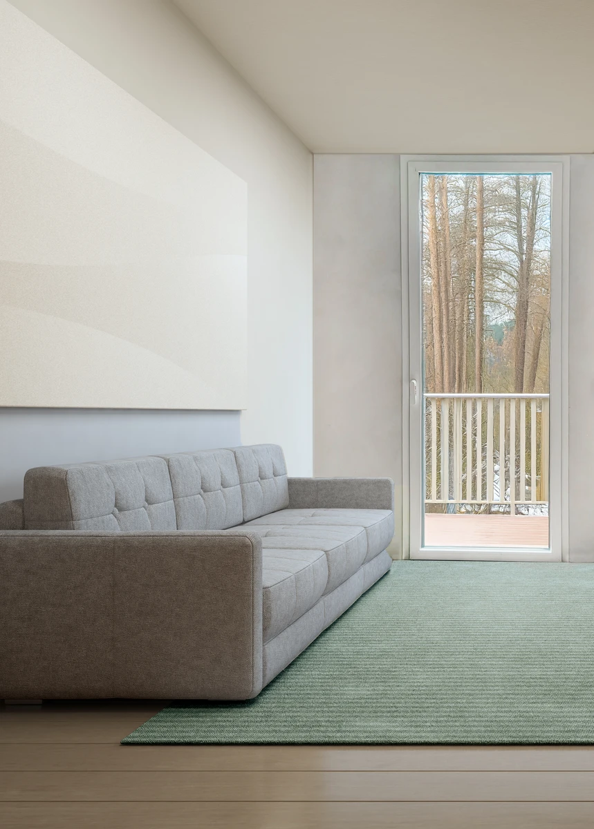 Porta balcone in alluminio bianco elegante e dal design minimale crea un unico ambiente fra abitazione e balcone esterno